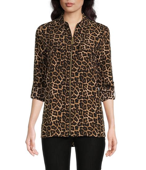 macys michael kors liquid crepe roll-tab sleeve zip-front top|Michael Kors Shirts for Women .